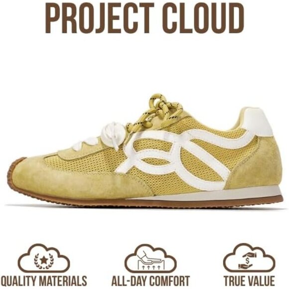 Women's Light Yellow Memory Foam Shoes Lightweight Nonslip Walking Sneakers - Picture 3 of 5